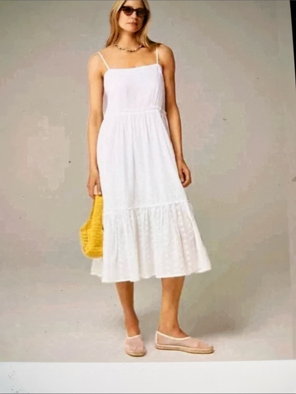 J.CREW NWT. White Tier Eyelet Bottom, Adjustable Straps, Midi Dress. XXSmall